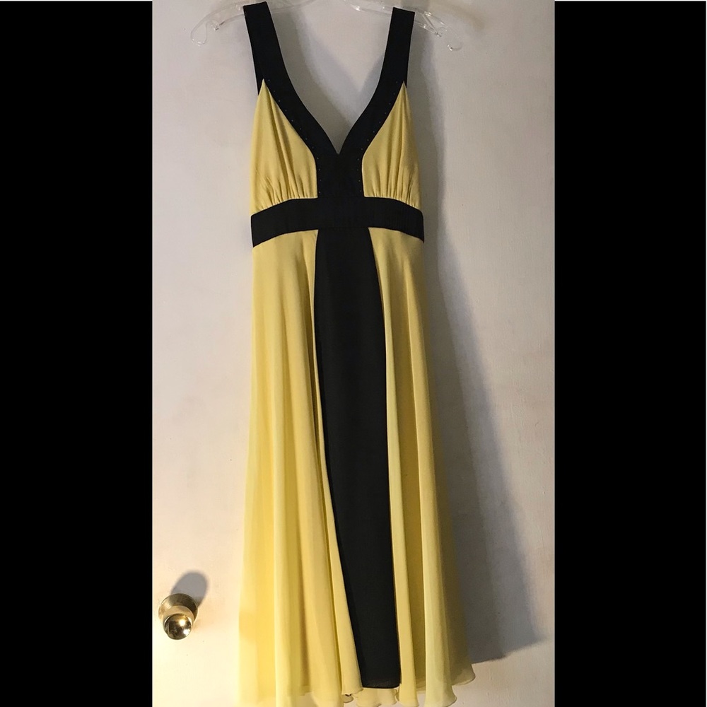 Johnathan Martin Size 6 Yellow & Black Midi Dress